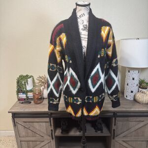 Vintage Rafaella Women's Fuzzy Cardigan Angora/Lambswool Aztec Sz S Oversized
